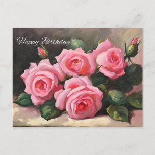Happy Birthday Pink Roses Postcard