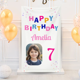 Happy Birthday Pink Stars Girl Photo Backdrop  Banner