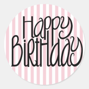 Happy Birthday Pink Stripes Sticker