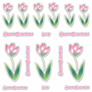 Happy Birthday Pink Tulip Bloom Stickers