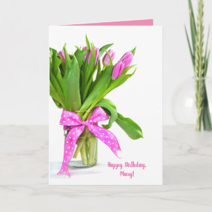 Happy Birthday pink tulips in vase Card