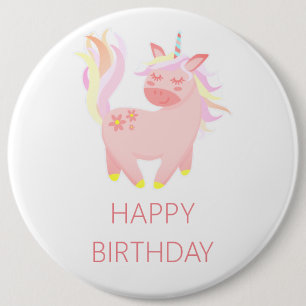 Happy Birthday Pink Unicorn 6 Cm Round Badge