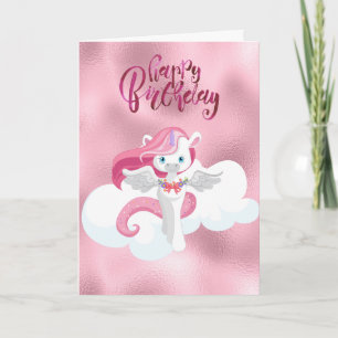 Happy Birthday Pink Unicorn Pegasus Greeting Card
