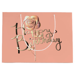 "Happy Birthday" Pink w Roses Large Gift Bag