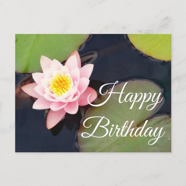 Happy Birthday Pink Water Lily #1 Postcard (Front)