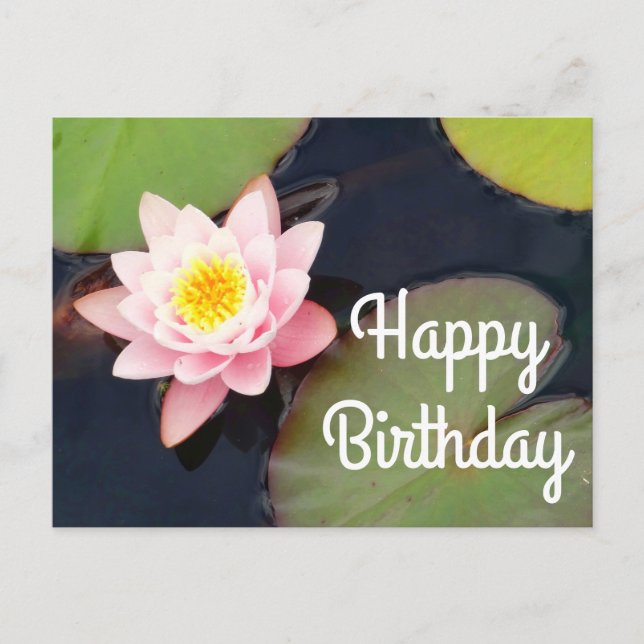 Happy Birthday Pink Water Lily #1 Postcard (Front)