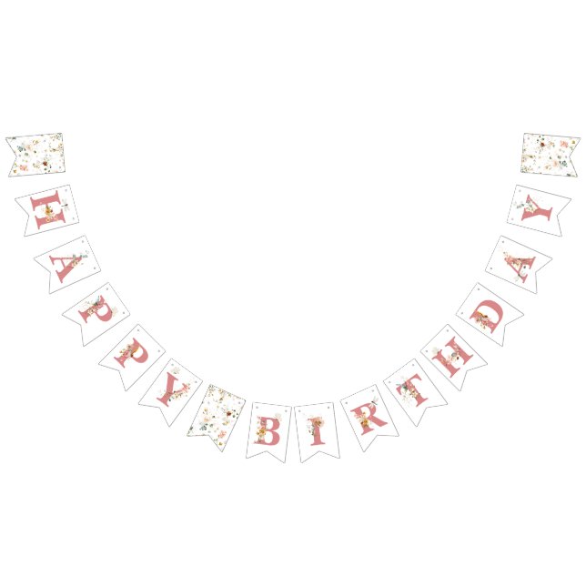 Happy Birthday Pink Watercolor Garden Flowers Girl Bunting (All)