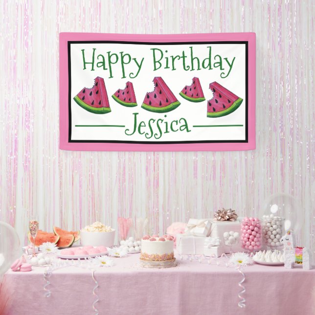 Happy Birthday Pink Watermelon Slice Fruit Picnic Banner (Party)