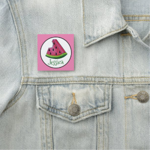 Happy Birthday Pink Watermelon Slice Fruit Picnic Name Tag