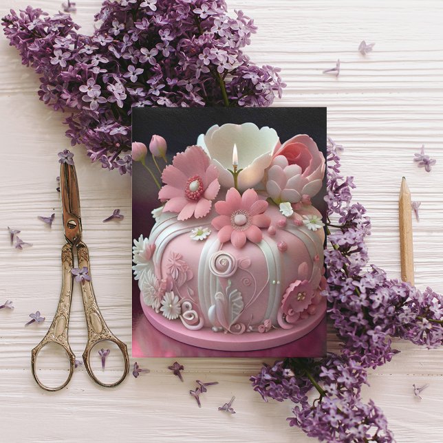 Happy Birthday Pink White Elegant Cake (Creator Uploaded)