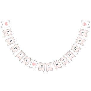 Happy Birthday Pink White Stripe Girl 1st Party Bunting