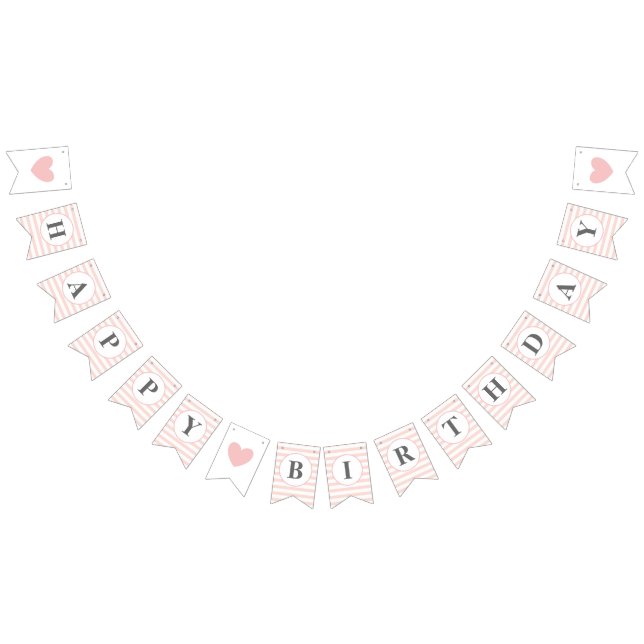 Happy Birthday Pink White Stripe Girl 1st Party Bunting (All)