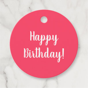 Happy Birthday Pink White Typography Gift Favour Tags