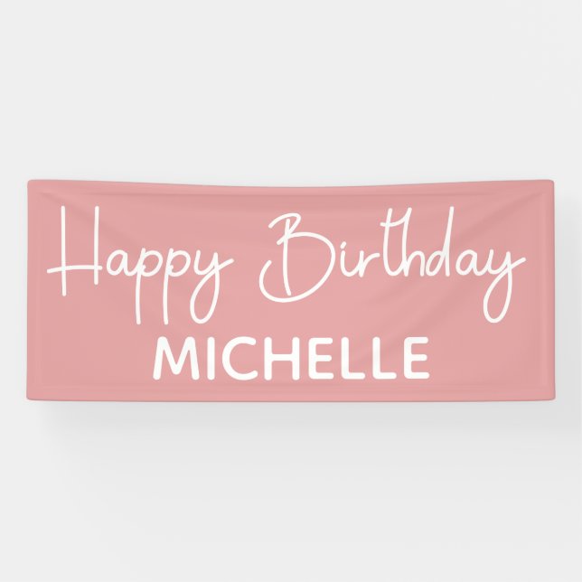 Happy Birthday Pink White Whimsical Script Banner (Horizontal)