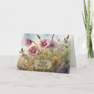 Happy Birthday Pink Wildflowers Summer Floral Card