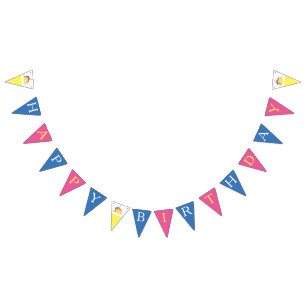 Happy Birthday Pink Yellow Cake Slice Candles Bunting