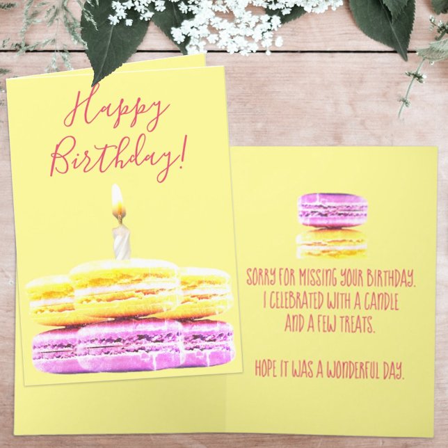 Happy Birthday Pink Yellow Macaron Cookies Card (Creator Uploaded)