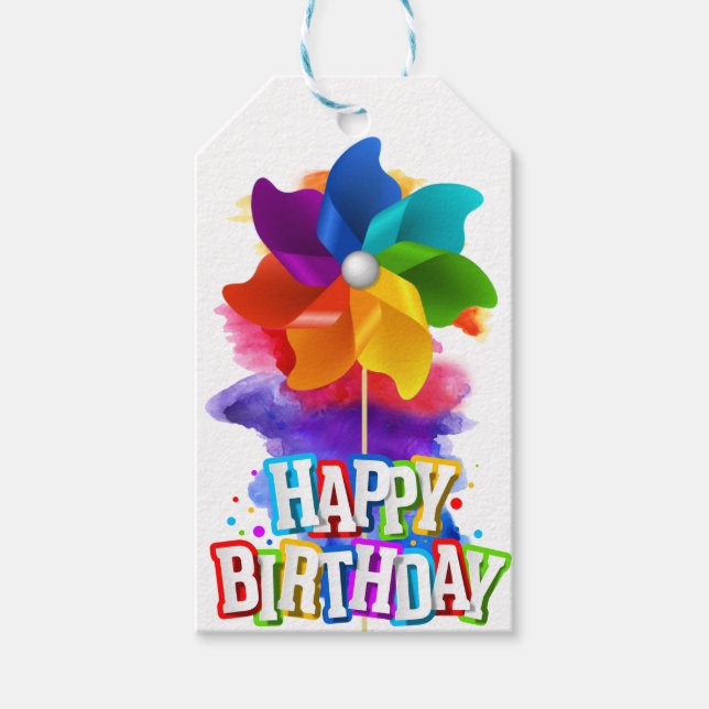 Happy Birthday Pinwheel Gift Tags (Front)