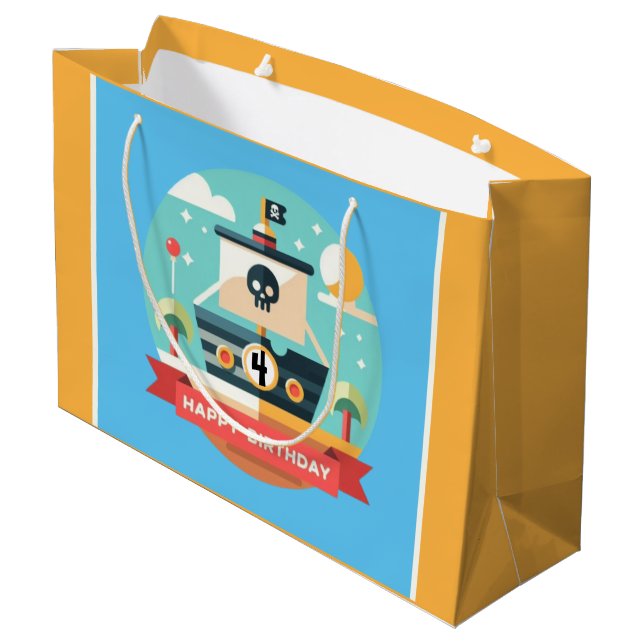 Happy Birthday Pirate Adventure Large Gift Bag (Back Angled)