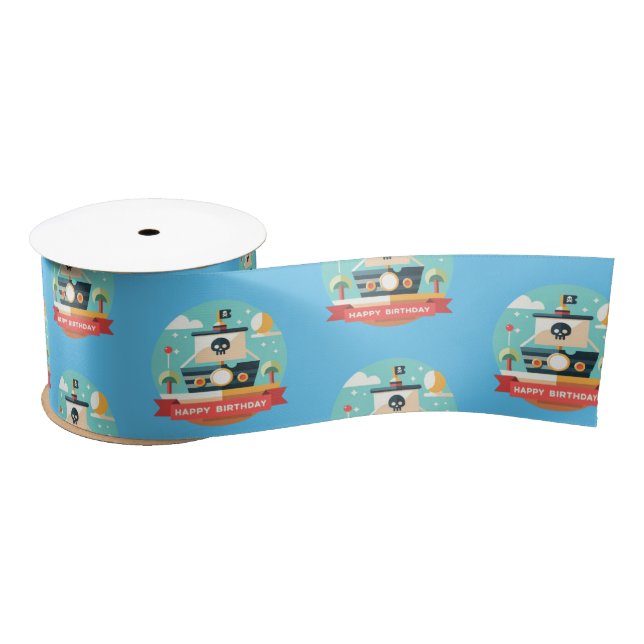Happy Birthday Pirate Adventure Satin Ribbon (Spool)