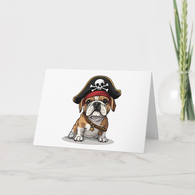 Happy Birthday Pirate English Bulldog Skull Card (Front)