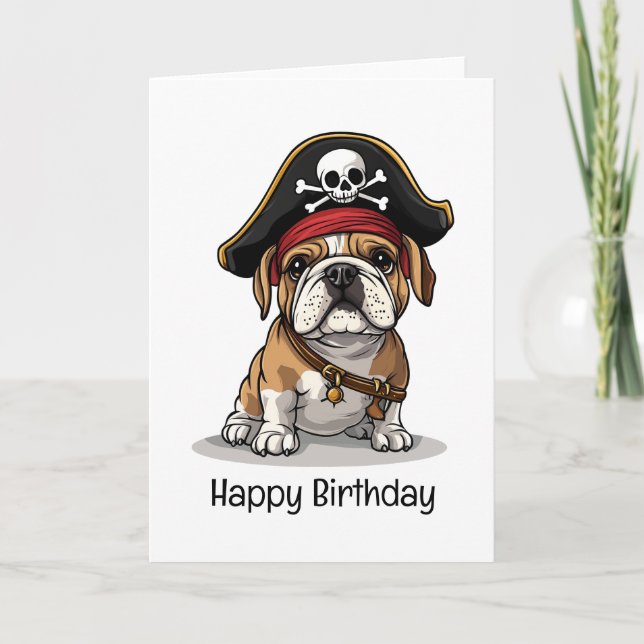 Happy Birthday Pirate English Bulldog Skull Card (Front)