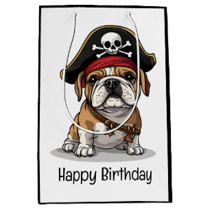 Happy Birthday Pirate English Bulldog Skull Medium Gift Bag