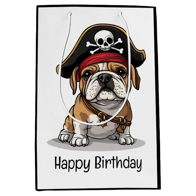 Happy Birthday Pirate English Bulldog Skull Medium Gift Bag (Front)