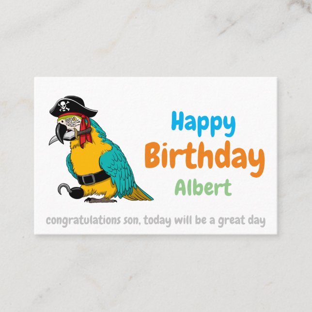 Happy Birthday pirate parrot Business Card (Front)