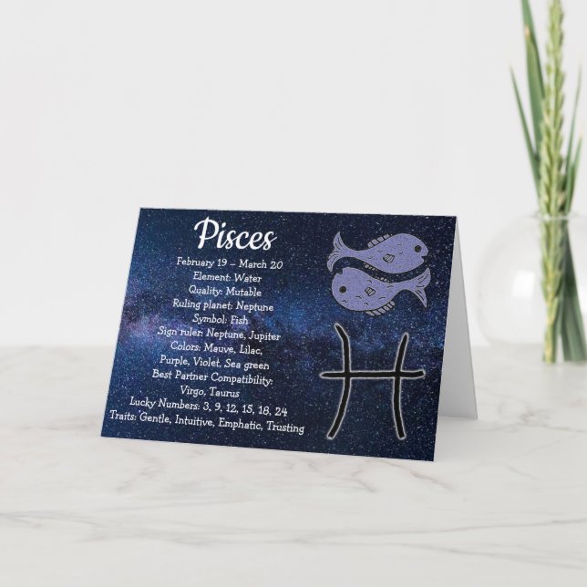 Happy Birthday Pisces Astrological Sign Card (Front)