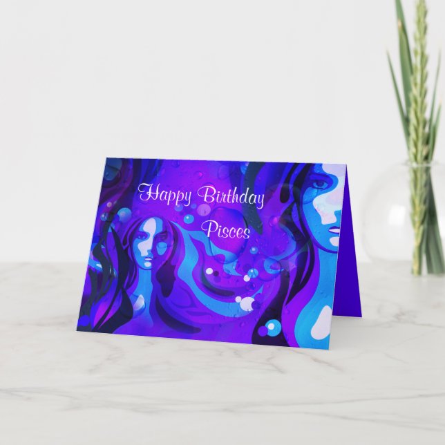 Happy Birthday Pisces Water Woman Greeting Card (Front)