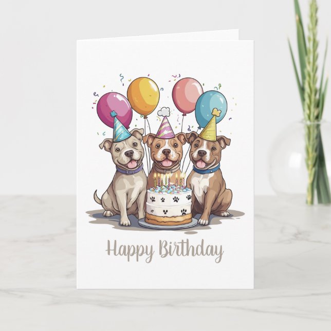 Happy Birthday Pit Bull Dogs Card (Front)