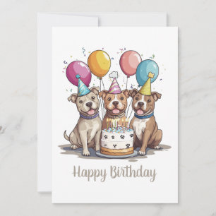 Happy Birthday Pit Bull Dogs Card