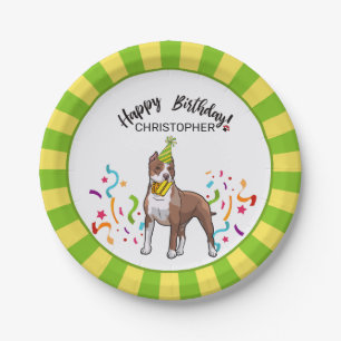 Happy Birthday Pitbull Light Dog Party Paper Plate