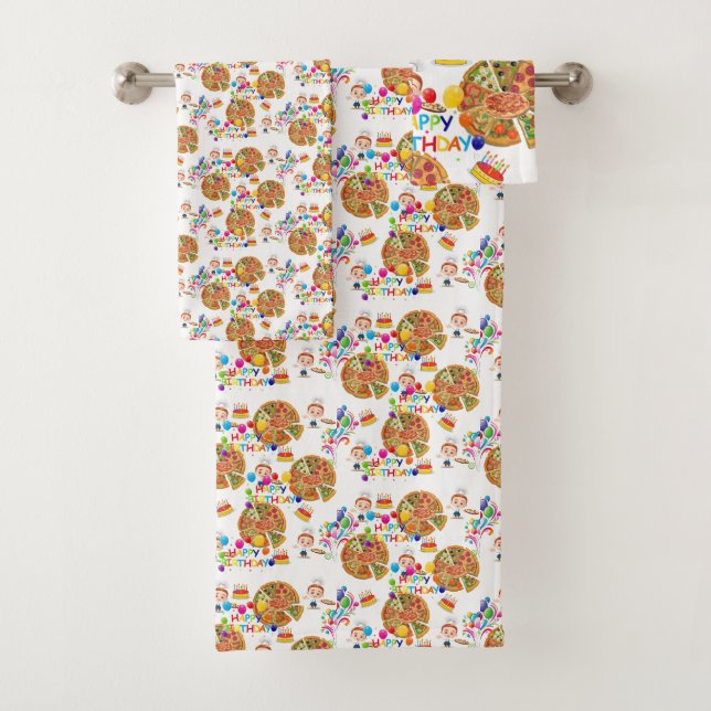 Happy Birthday Pizza Bathroom Towel Sets (Insitu)