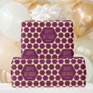 Happy Birthday Plum Star Pattern Personalised Wrapping Paper