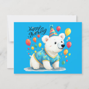 Happy Birthday Polar Bear Balloons Party Art Postcard
