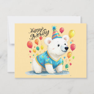 Happy Birthday Polar Bear Balloons Party Art Postcard