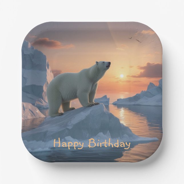 Happy Birthday Polar Bear Paper Plate (Front)
