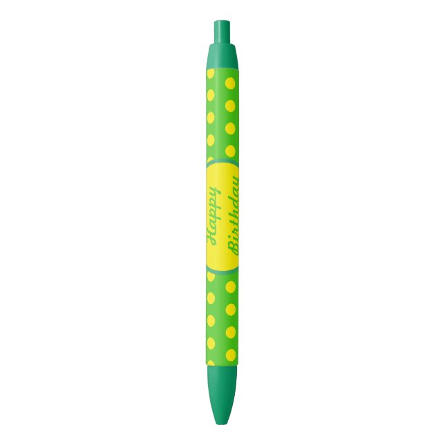 Happy Birthday Polka Dot Black Ink Pen (Neon) (Front Vertical)