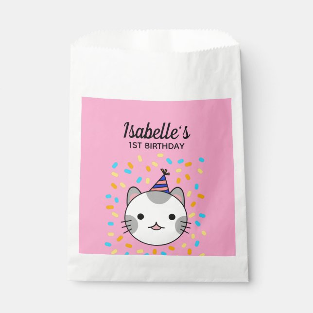 Happy Birthday Polka Dot Cat Favour Bags (Front)