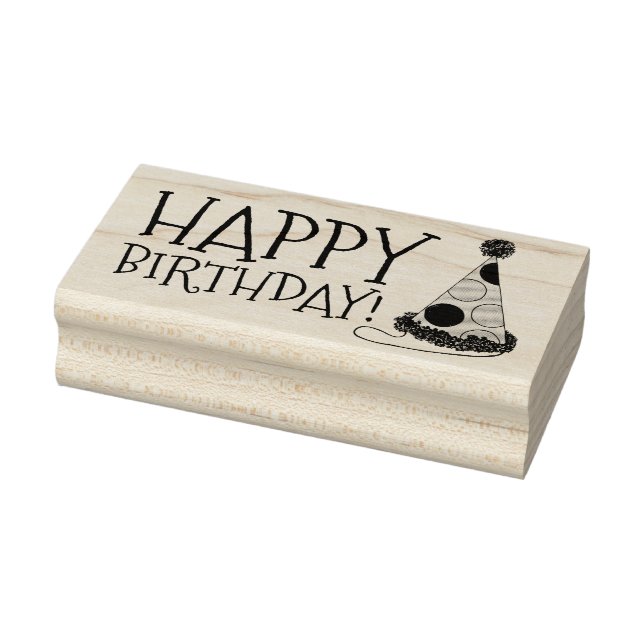 Happy Birthday Polka Dot Party Hat Rubber Stamp (Stamp)