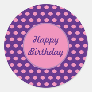 Happy Birthday Polka Dot Round Stickers (Purple)
