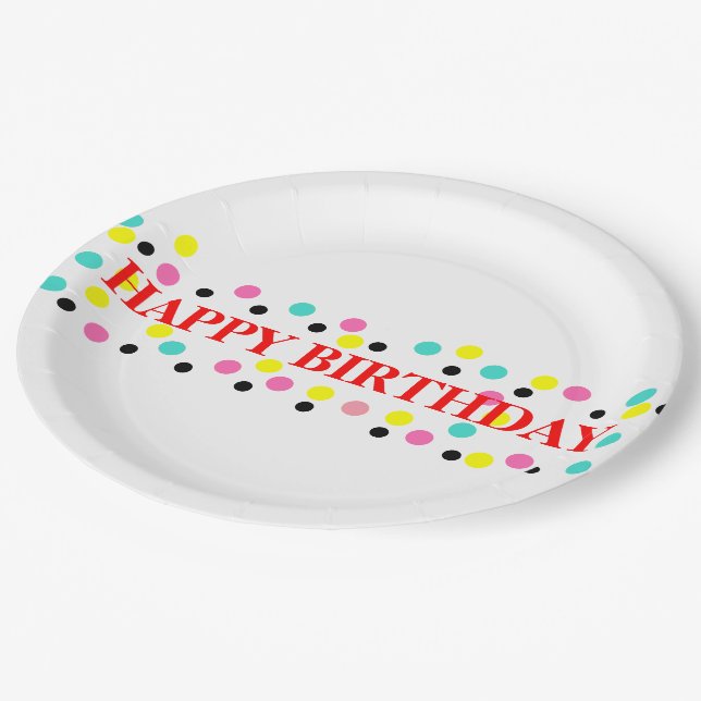 Happy Birthday Polka Dots Paper Plate (Angled)