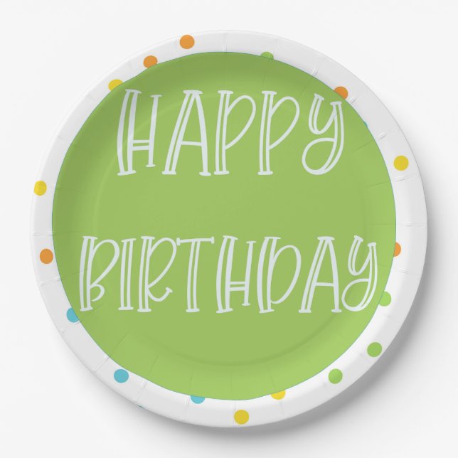 Happy Birthday Polkadots Paper Plates Bright (Front)
