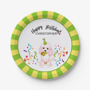 Happy Birthday Poodle Dog Party Paper Plate