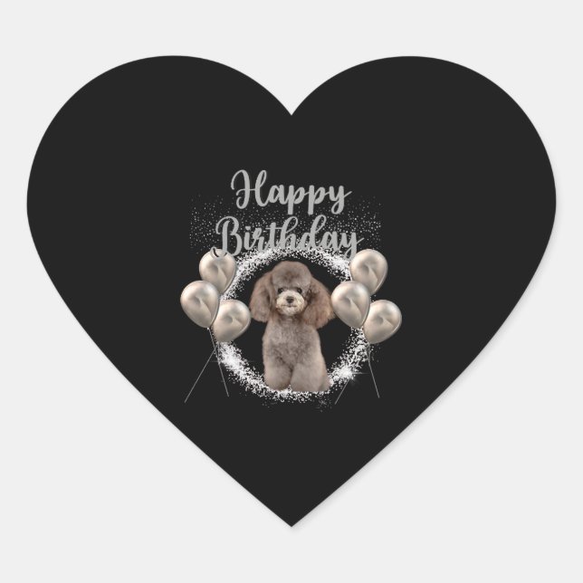 Happy Birthday Poodle Heart Sticker (Front)
