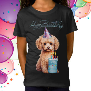 Happy Birthday Poodle with Party Hat & Bday Cake T-Shirt
