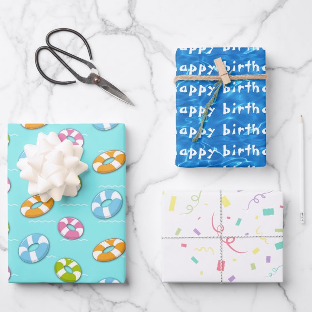 Happy Birthday Pool Party  Wrapping Paper Sheet (Front)