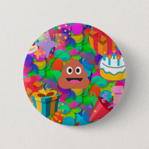 happy birthday poop emoji 6 cm round badge